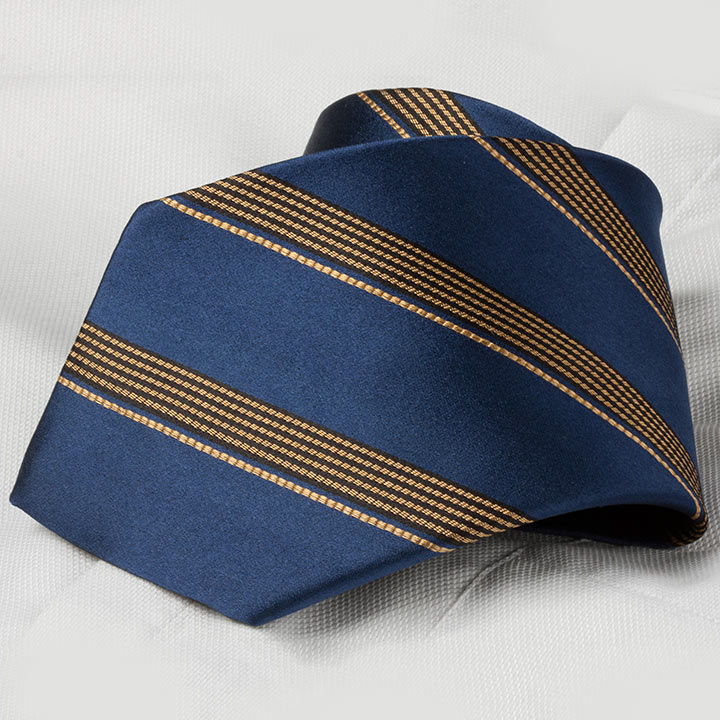 Chairman style Orazio Blue Gold pánská hedvábná kravata s proužkem