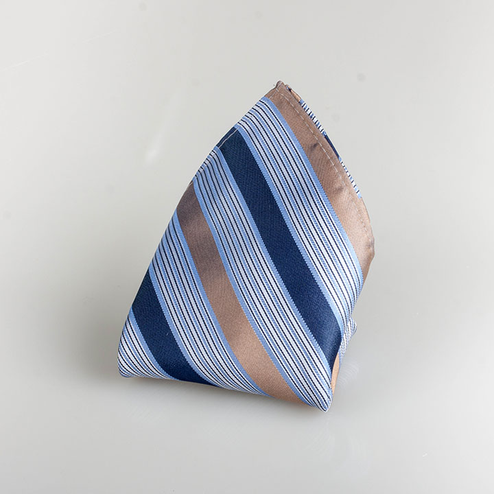Chairman Style Abbot Blue and Beige hedvábný kapesníček s proužkem