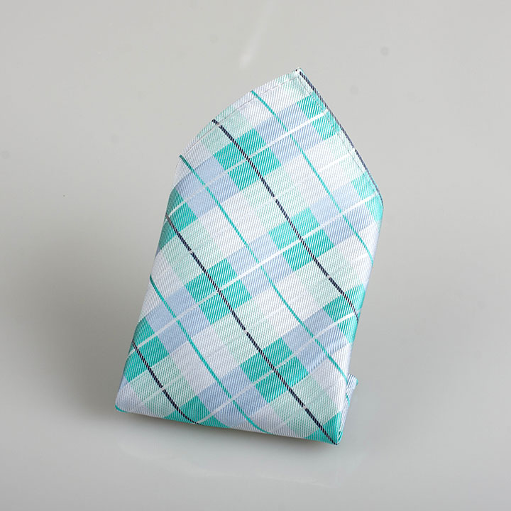 Chairman Style Keith Turquoise hedvábný kapesníček s mřížkou